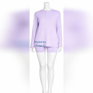 💕NWT SKIMS Boyfriend Long Sleeve Henley Top Lounge Shirt Light Purple LILY XS